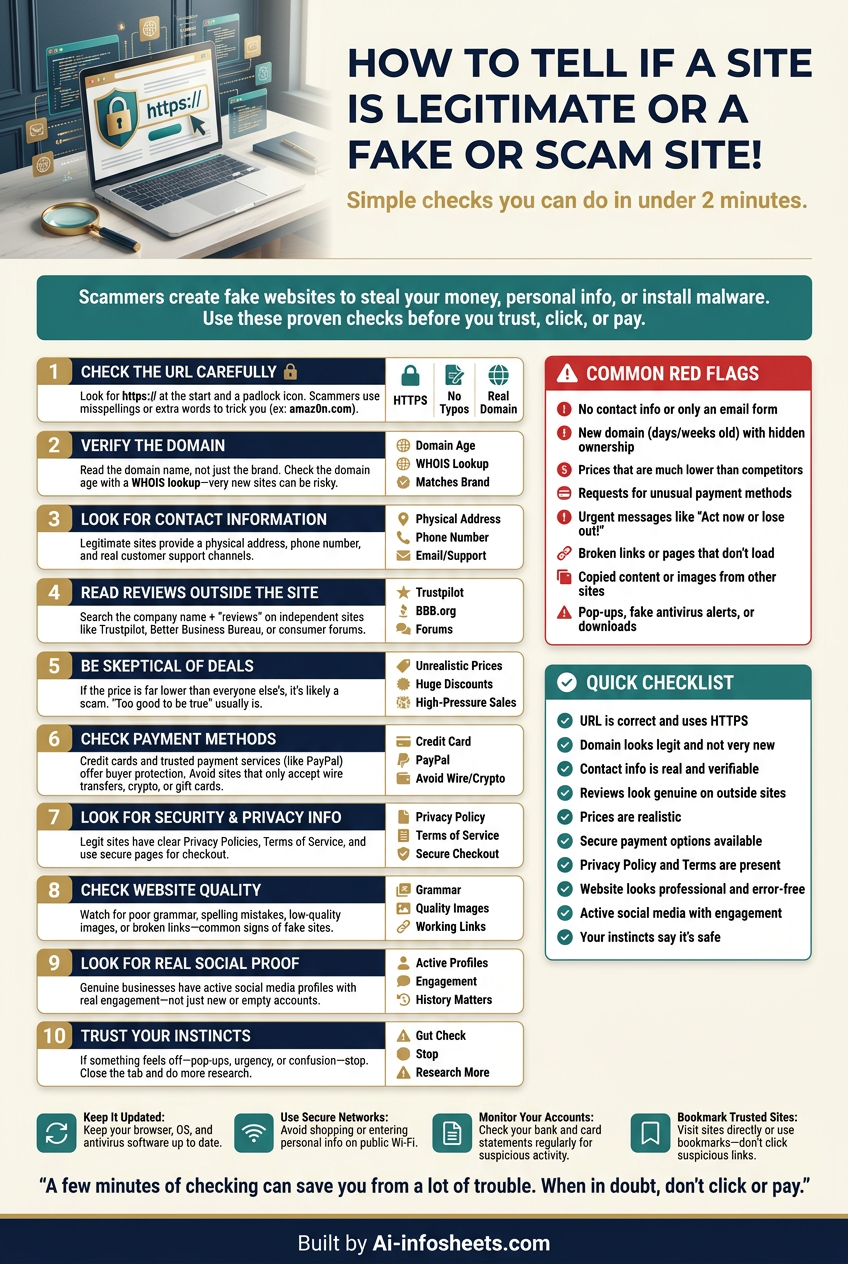 Infographic showing a checklist of 7 red flags to identify scam online dog breeders, including generic website design and lack of owner contact.