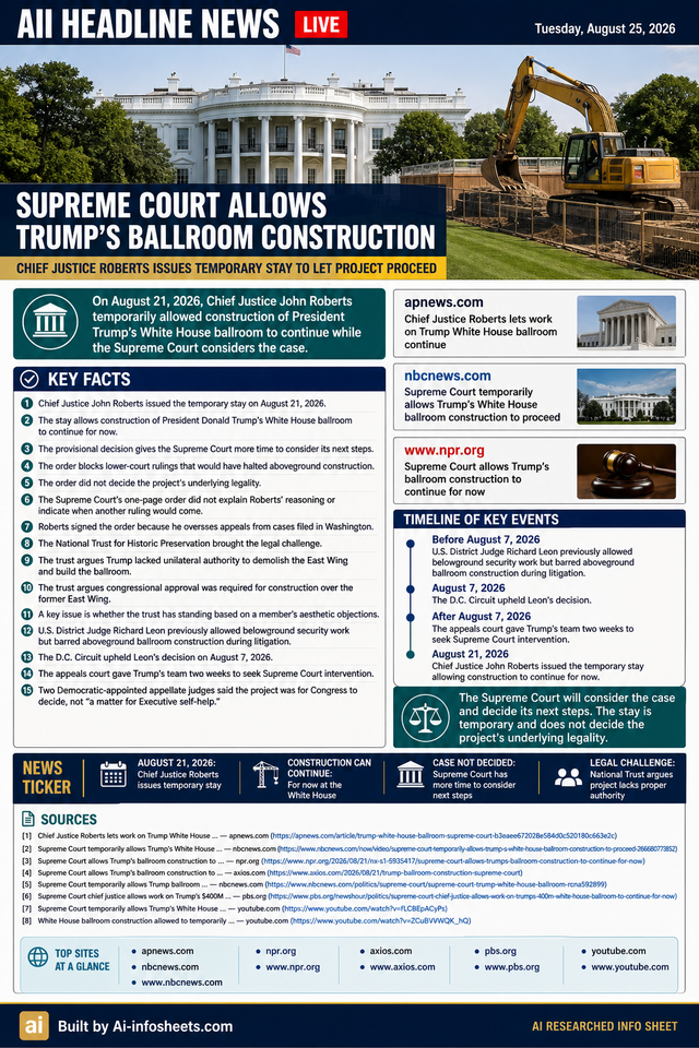 InfoSheet about Supreme Court allows Trump's ballroom construction