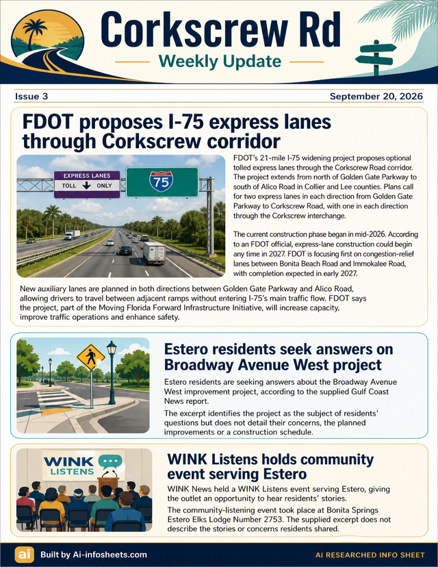 Corkscrew Road Corridor: Latest Updates on I-75 Express Lanes and Local Projects